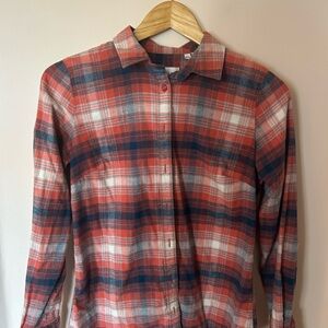 Orvis Women's Plaid Flannel Button Down Shirt - Red and Blue
